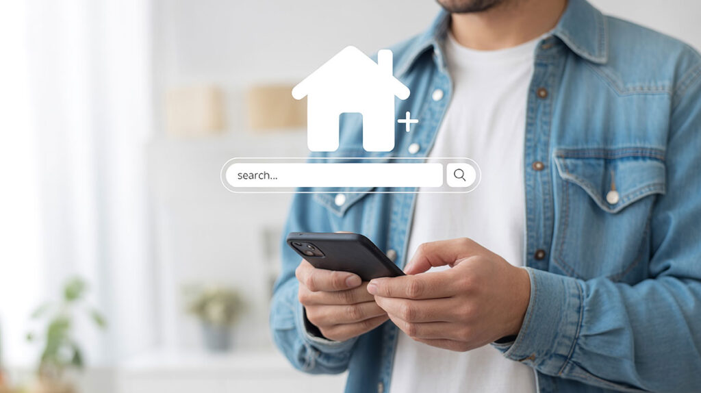 man searching up houses on search engine phone